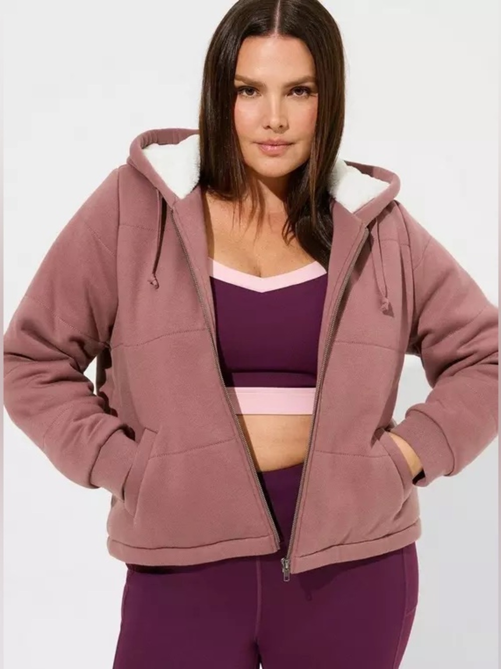 NWT Torrid 5X Rose Taupe Faux Fur Lined Hooded Bomber Jacket -SOLD OUT AT TORRID